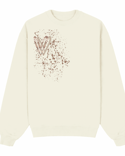 Beige Zig Zag Heart Printed Sweatshirt Adults