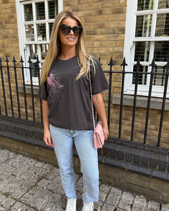 Pink Heart Printed T-shirt Adult