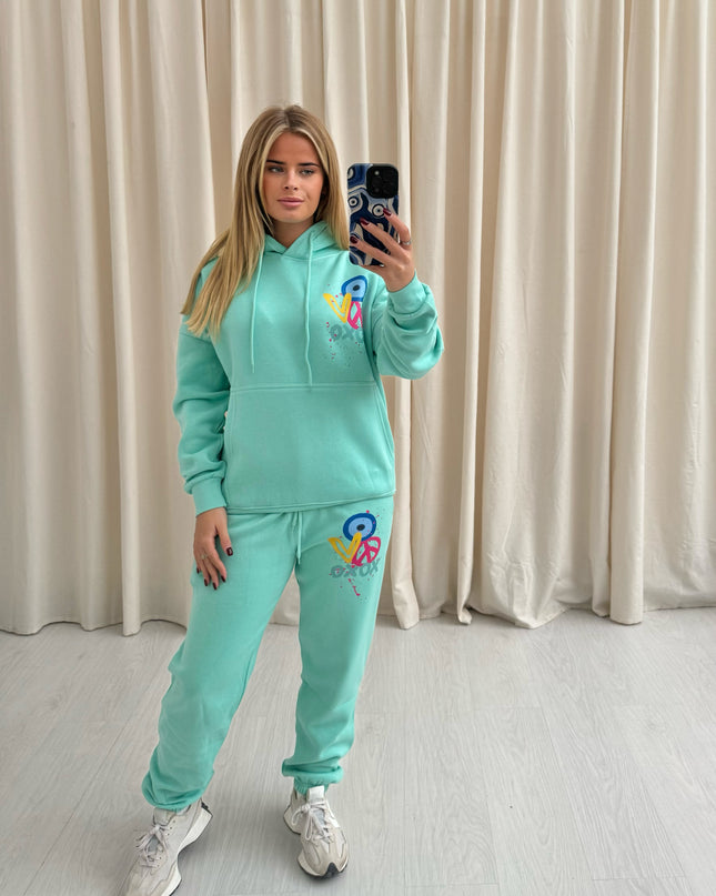 XOXO Graffiti Hooded Tracksuit Mint Green