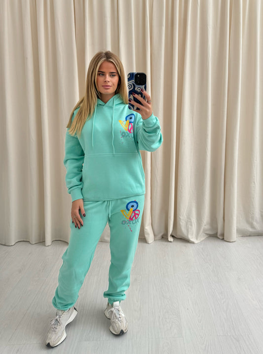 XOXO Graffiti Hooded Tracksuit Mint Green