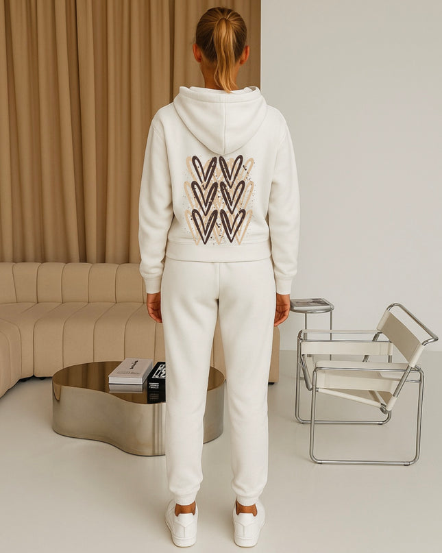 Beige/Brown Heart Printed Hoodie