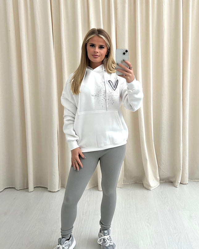 Grey Heart Printed Hoodie & Leggings Adults