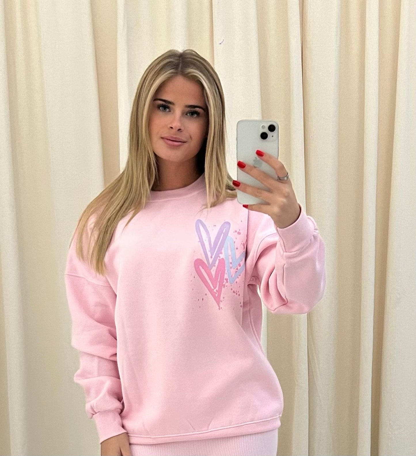 Miss Runway Pastel Heart Graffiti Sweatshirt Pink