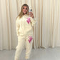 Miss Runway Pink Heart Graffiti Hooded Tracksuit Cream