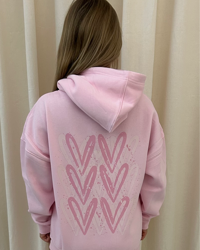Pink Heart Printed Hoodie Adults