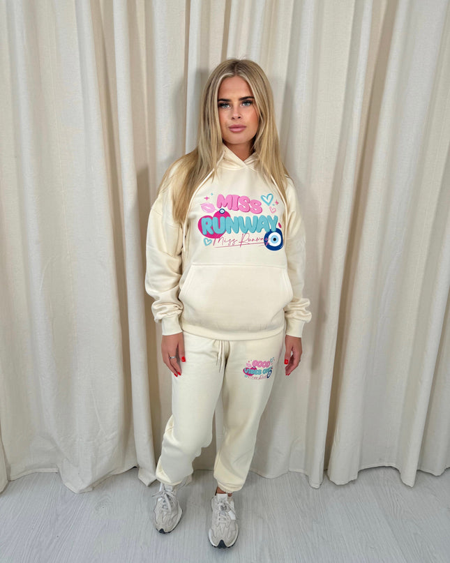 Miss Runway Hooded Tracksuit Cream