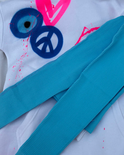 Pink Neon Heart Evil Eye Spray Painted Hoodie & Leggings Adults