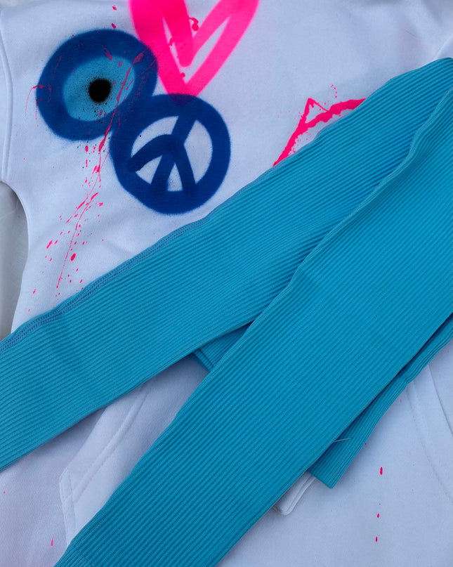 Pink Neon Heart Evil Eye Spray Painted Hoodie & Leggings Adults