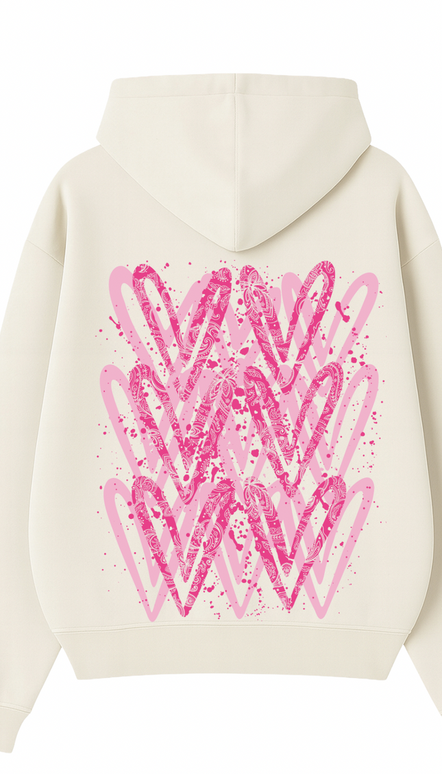 Hot Pink Paisley Heart Printed Hoodie – additional view