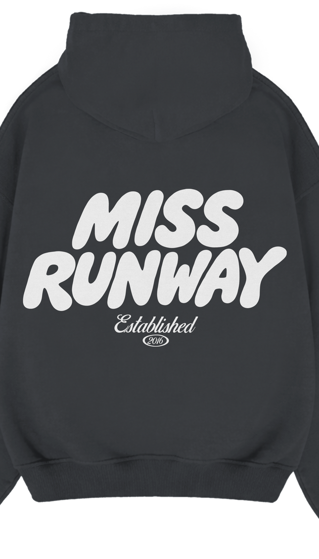 Miss Runway Established Hoodie Charcoal Grey/White – adult printed hoodie by Miss Runway