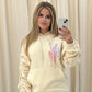 Miss Runway Pastel Heart Graffiti Ruched Hoodie Cream