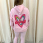 Miss Runway Multicolour Heart Graffiti Hoodie And Legging Set Pink