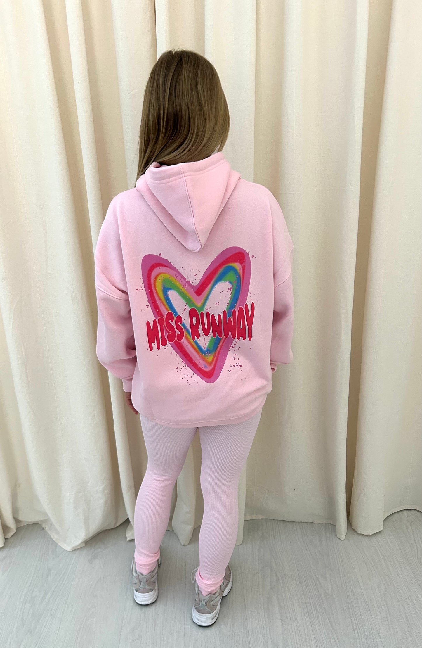 Miss Runway Multicolour Heart Graffiti Hoodie And Legging Set Pink