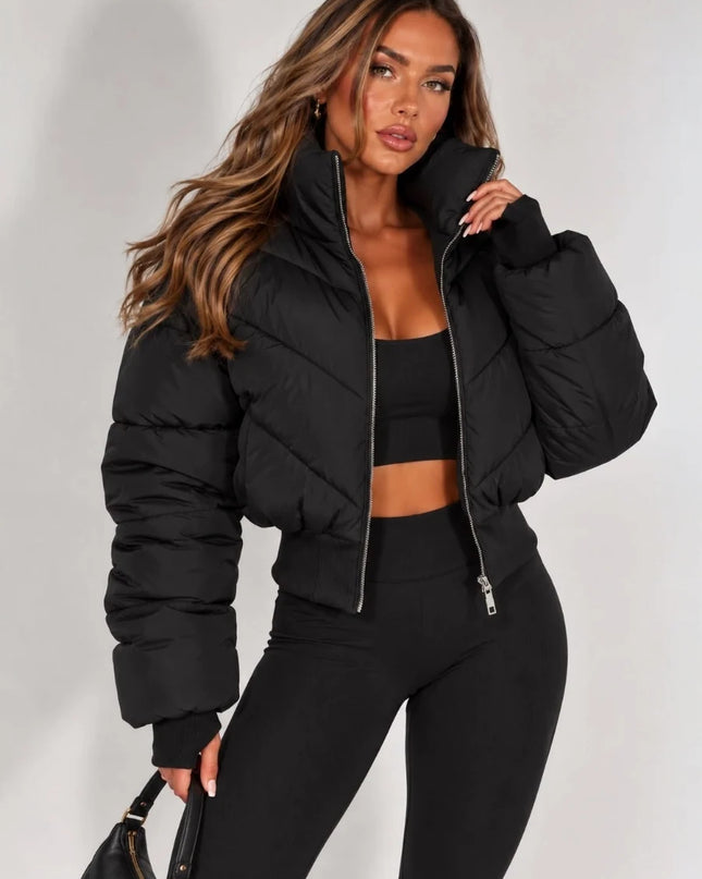 Cropped Puffer Jacket in Black – alternate view