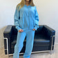 Blue Oversized Bomber Style Fleece Zipper Co-ord