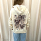 Leopard Print Heart Graffiti Ruched Hoodie Cream