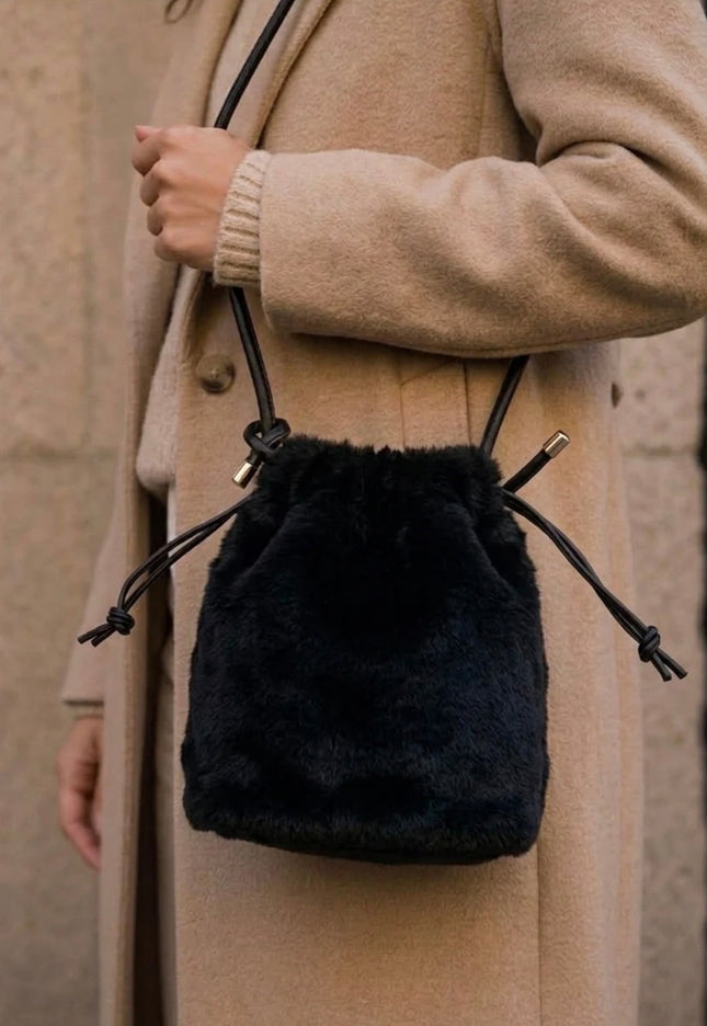 Faux Fur Crossbody Black