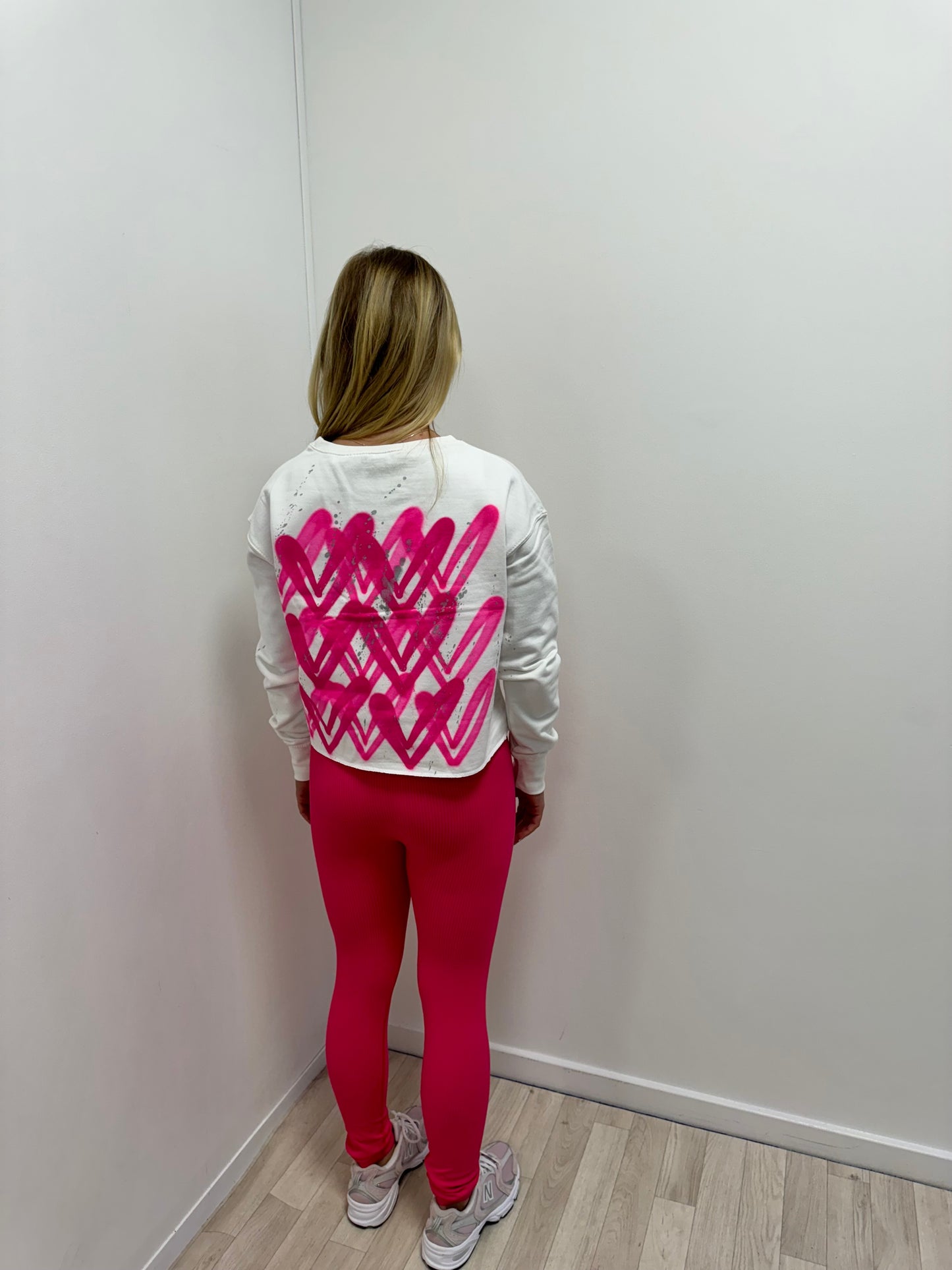 Hot Pink Hearts Cropped Sweatshirt