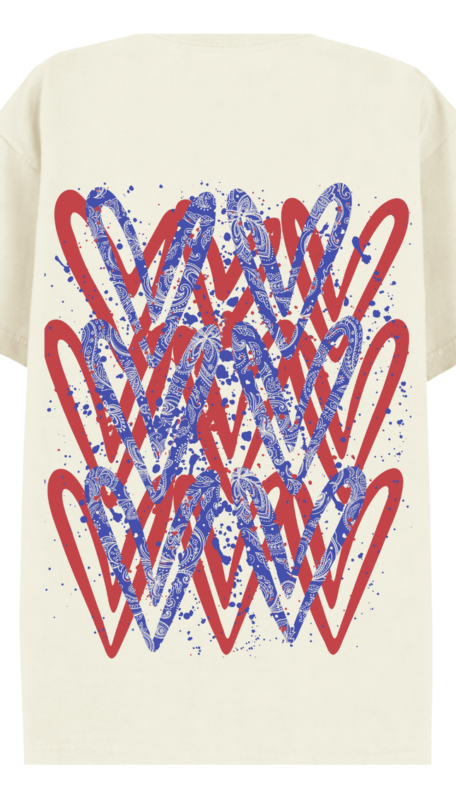 Red/Royal Blue Paisley Heart Printed T-shirt – additional view