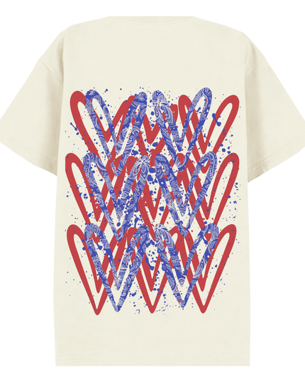 Red/Royal Blue Paisley Heart Printed T-shirt Adult