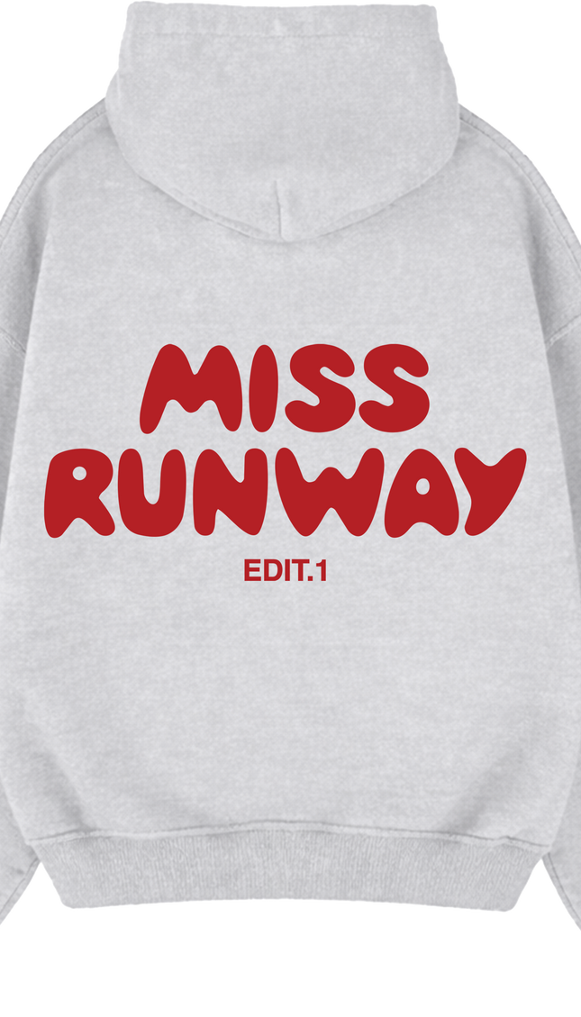Miss Runway Edit 1 Hoodie Grey/Red – adult printed hoodie by Miss Runway