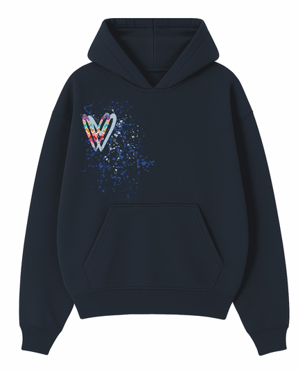 Multicoloured Zig Zag Heart Printed Hoodie Adults