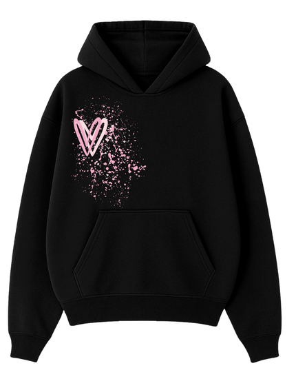 Pink Heart Printed Hoodie Adults