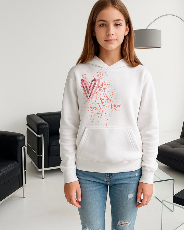 Coral Zig Zag Heart Printed Hoodie