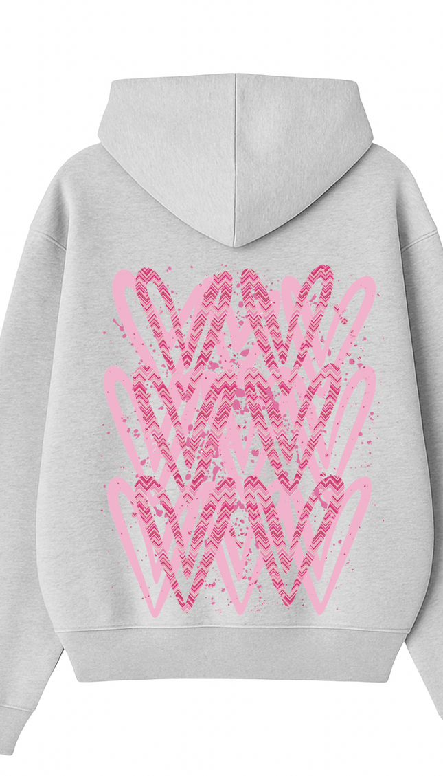 Hot Pink Zig Zag Heart Printed Hoodie – image 5
