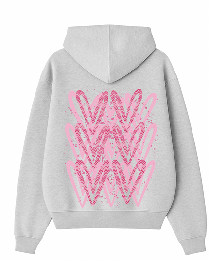 Hot Pink Zig Zag Heart Printed  Hoodie Kids