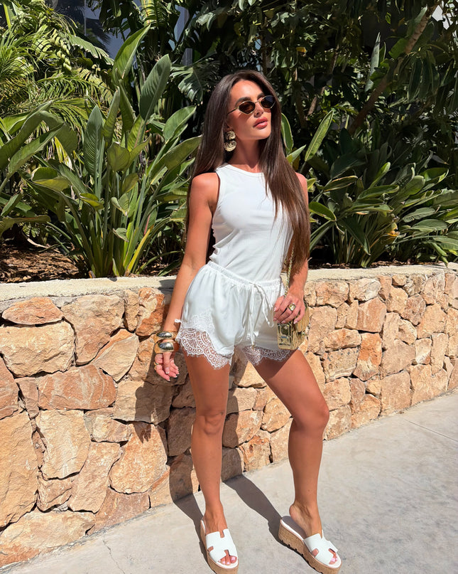 Satin Shorts With Lace Edge White (Pre order 30th July)