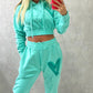 Mint Heart Cropped Hooded Tracksuit