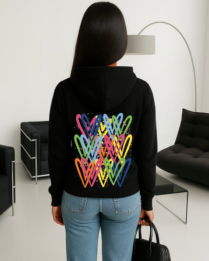 Multicoloured Heart Printed Hoodie