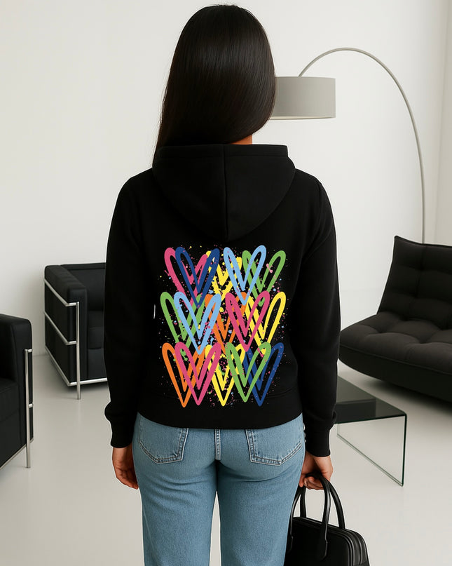 Multicoloured Heart Printed Hoodie