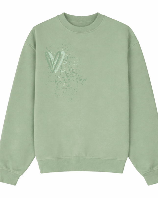 Sage Green Heart Printed Sweatshirt Adults