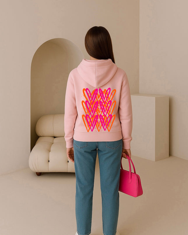 Neon Pink And Orange Heart Printed Hoodie