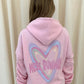 Miss Runway Pastel Heart Graffiti Ruched Hoodie Pink