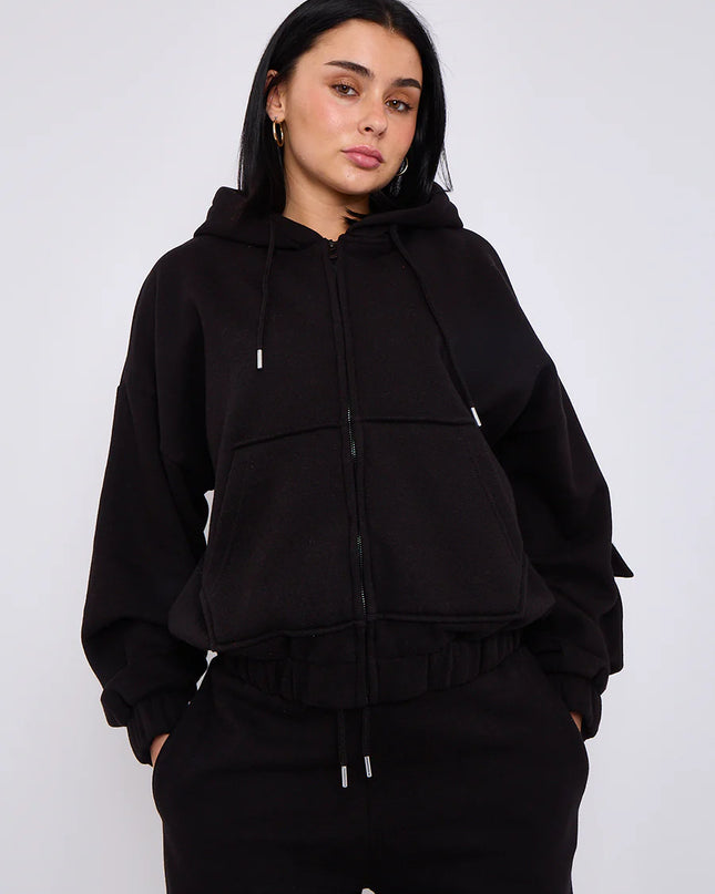 Cargo Style Zip Hooded Tracksuit Black