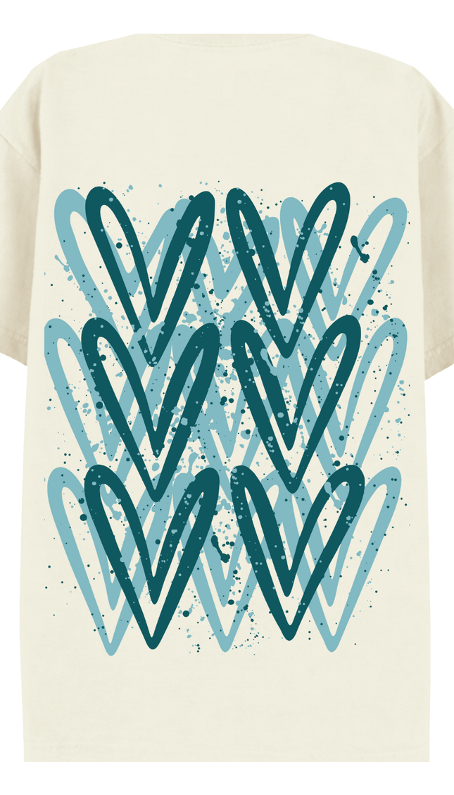 Teal graffiti heart T-shirt with spray paint effect print – women's T-shirt by Miss Runway