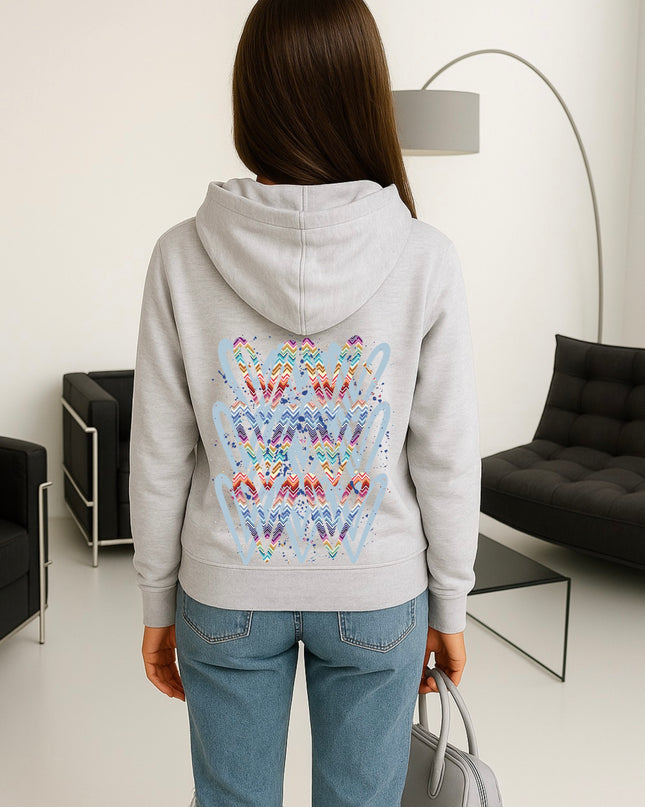 Multicoloured Zig Zag Heart Printed Hoodie