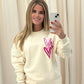 Miss Runway Pink Heart Graffiti Sweatshirt Cream