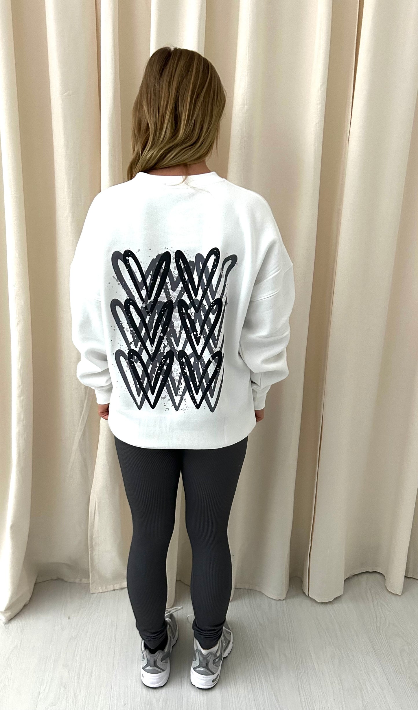 Dark Grey Heart Graffiti Sweatshirt Legging Set White