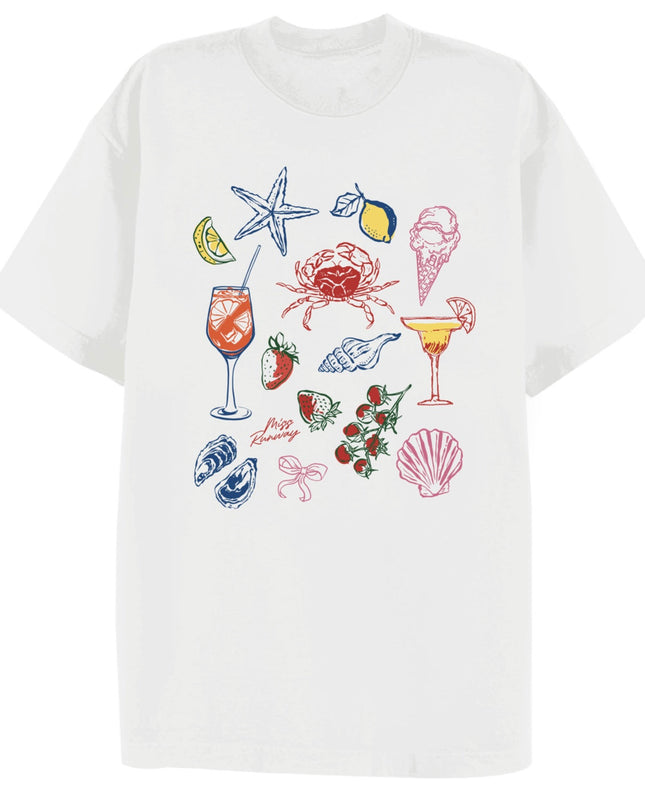 Seafood And Cocktails Printed T-shirt Adult