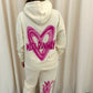 Miss Runway Pink Heart Graffiti Hooded Tracksuit Cream