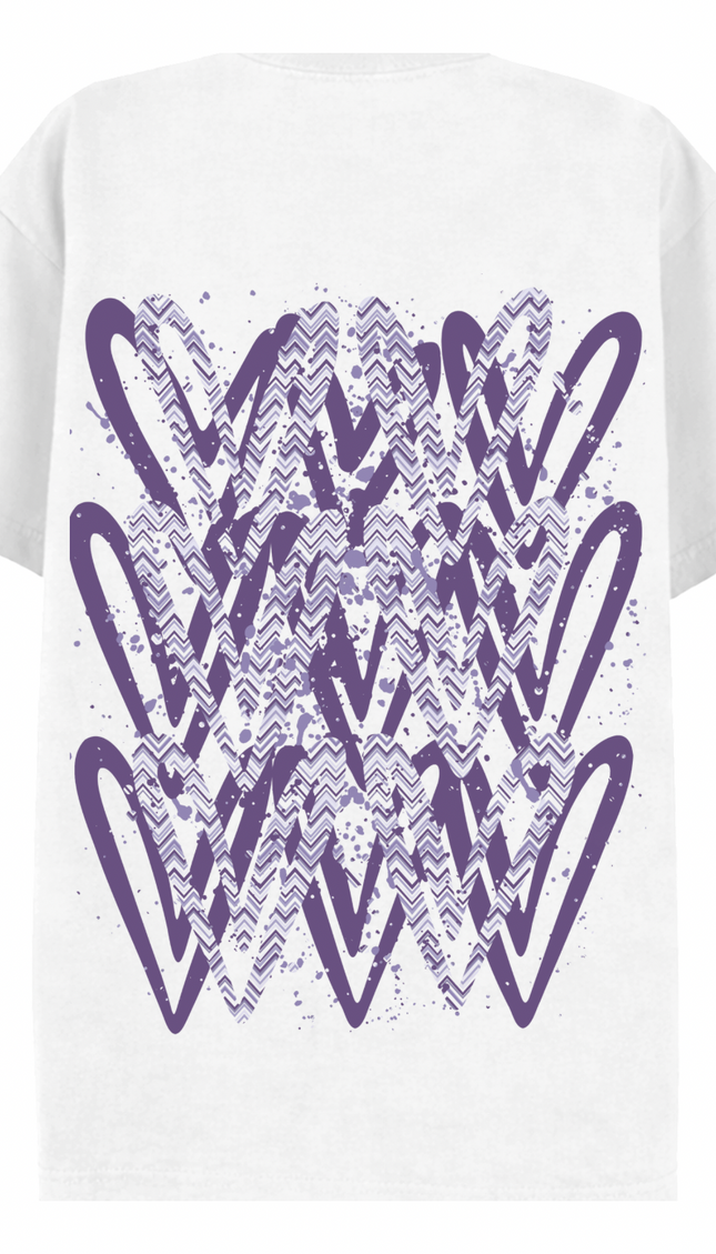 Lilac Zig Zag graffiti heart T-shirt with spray paint effect print – women's T-shirt by Miss Runway
