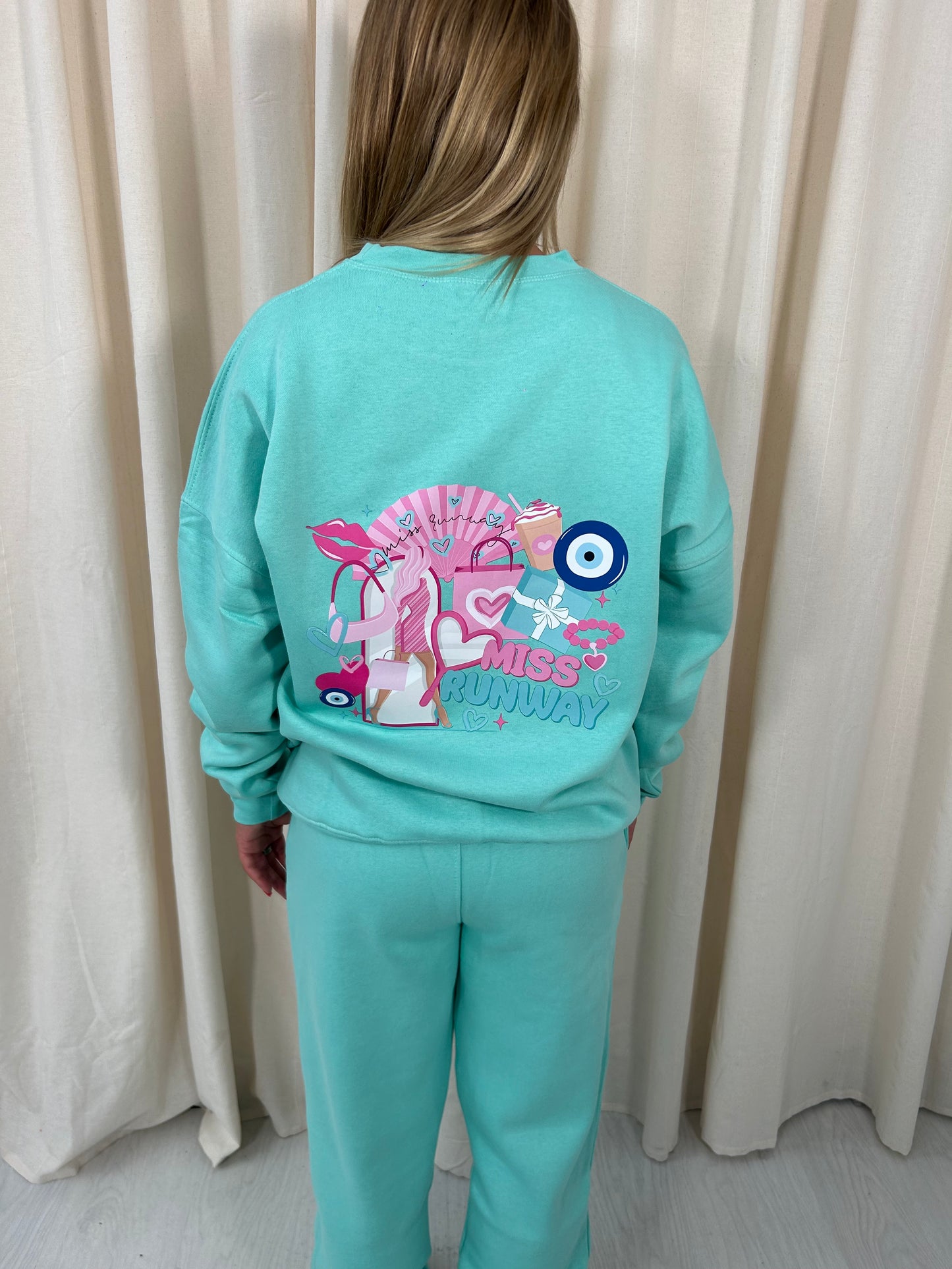 Miss Runway Good Vibes Only Oversized Sweatshirt Tracksuit Mint