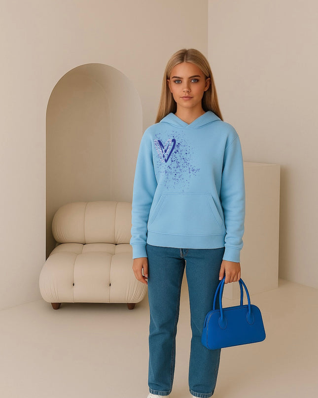 Royal Blue Zig Zag Heart Printed Hoodie