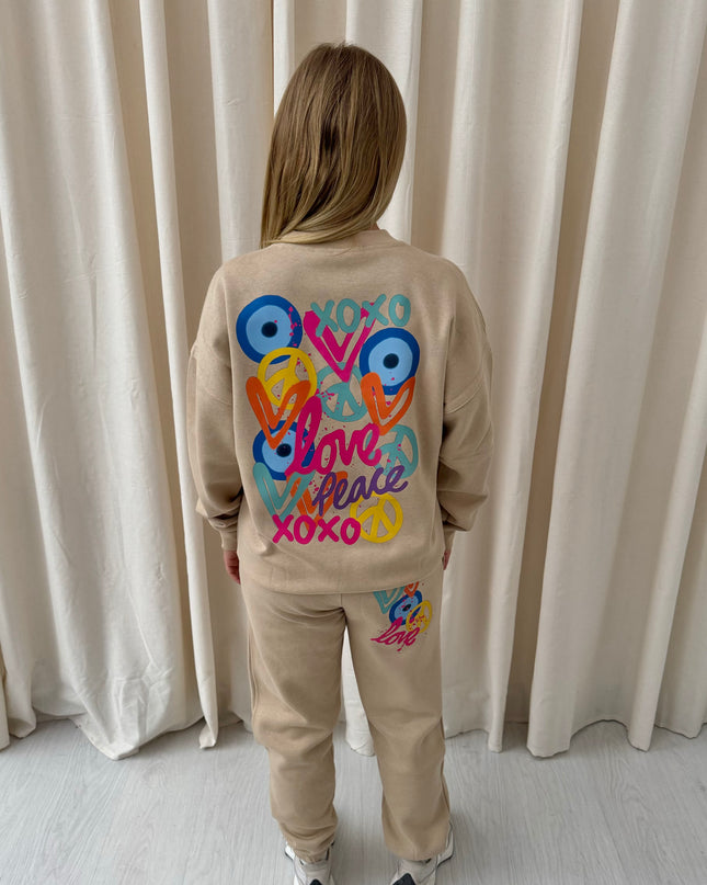 XOXO Graffiti Sweatshirt Tracksuit Beige