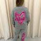 Miss Runway Pink Heart Graffiti Sweatshirt Tracksuit Grey