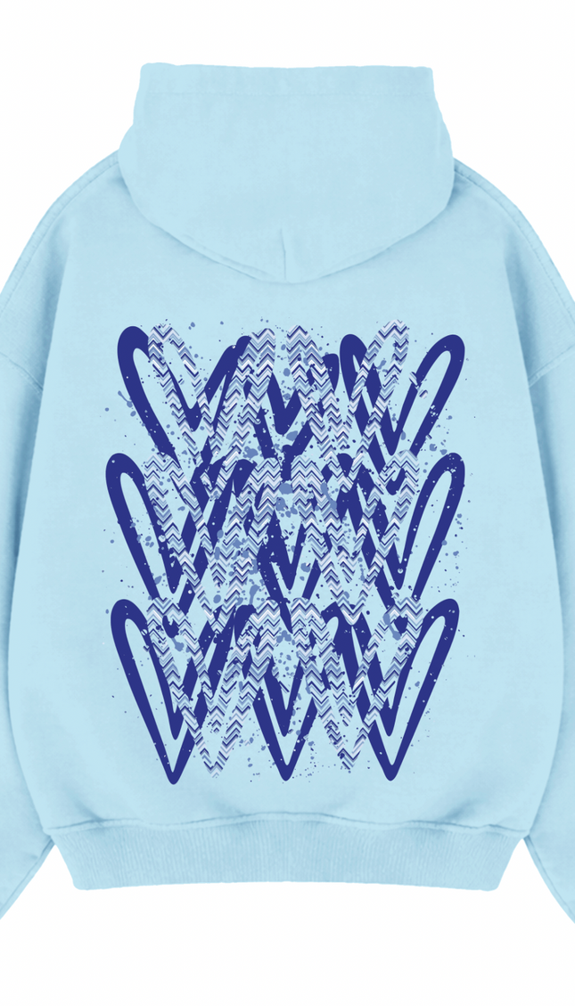 Royal Blue Zig Zag Heart Printed Hoodie – image 7